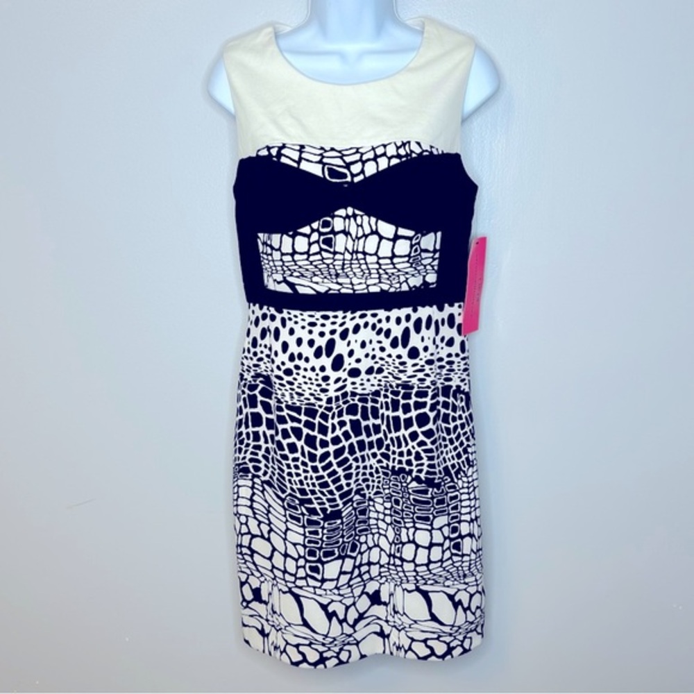 Betsey Johnson Black Ivory Patterned Midi Dress Size 6 NWT